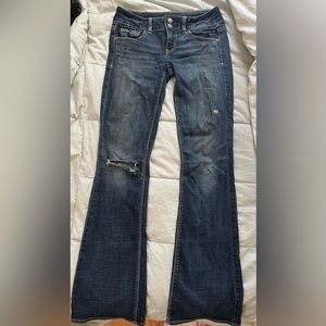 American Eagle dark wash low rise denim fit and flare jeans